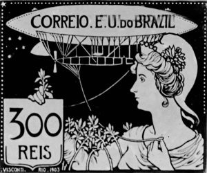 A AERONÁUTICA - PROJETO PARA SELO INTEGRANTE DA COLEÇÃO VENCEDORA DO CONCURSO DOS CORREIOS DE 1904 - NANQUIM E GUACHE/PAPEL - c.1903 - LOCALIZAÇÃO DESCONHECIDA