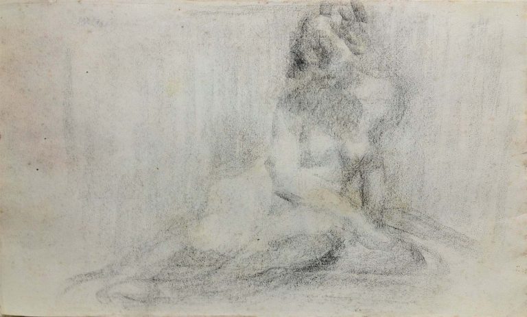 NU FEMININO SENTADO - CRAYON SOBRE PAPEL - 26 x 43 cm - c.1900 - COLEÇÃO PARTICULAR