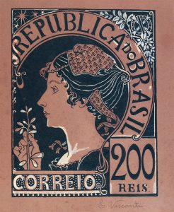 A REPÚBLICA - ESTUDO PARA SELO INTEGRANTE DA COLEÇÃO VENCEDORA DO CONCURSO DOS CORREIOS DE 1904 - NANQUIM E GUACHE/PAPEL - 28 x 23 cm - c.1903 - COLEÇÃO PARTICULAR