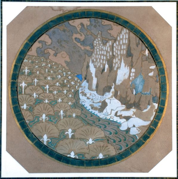 PAISAGEM ROCHOSA - ESTUDO PARA MARCHETARIA - GUACHE/PAPEL - 50 x 65 cm - c.1901 - COLEÇÃO PARTICULAR