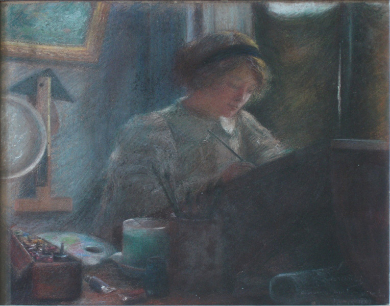 INTERIOR DO ATELIER DE ALINE LAMY - PASTEL SOBRE TELA - 45 x 54 cm - 1894 - COLEÇÃO PARTICULAR