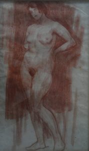 NU FEMININO DE PÉ - SANGUÍNEA - 43 x 26 cm - c.1900 - COLEÇÃO PARTICULAR