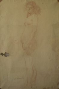 NU FEMININO DE PÉ - SANGUÍNEA - 47,0 x 31,0 cm - c.1895 - COLEÇÃO PARTICULAR