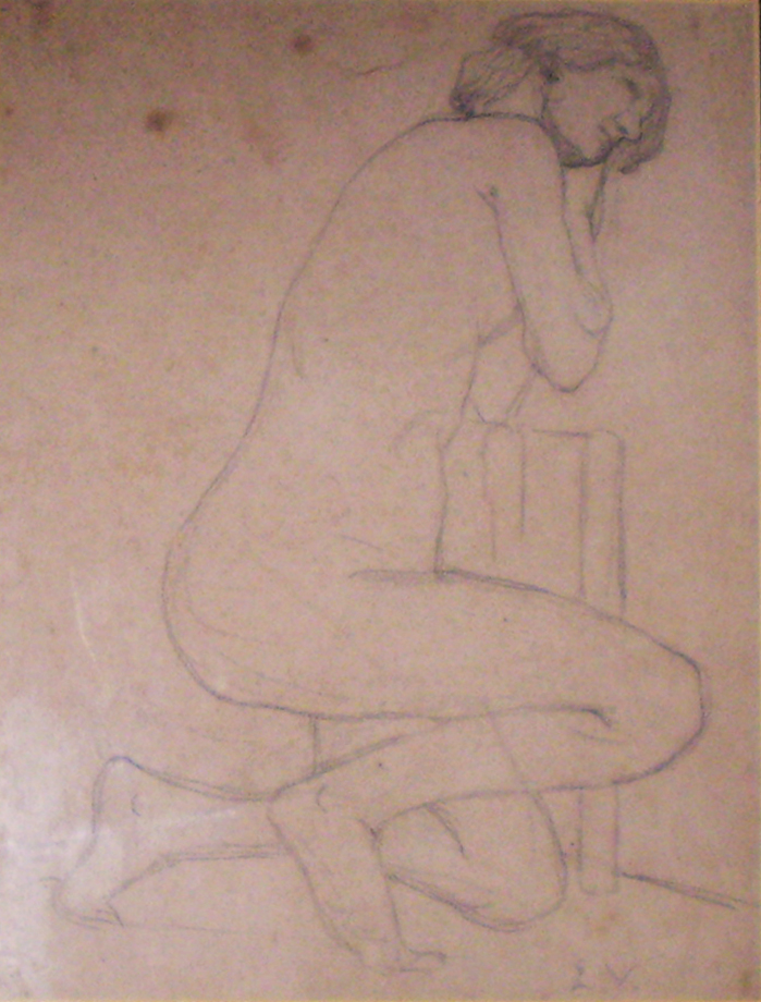 NU FEMININO AJOELHADO - CRAYON S/ PAPEL - 31 x 24 cm - c.1895 - COLEÇÃO PARTICULAR