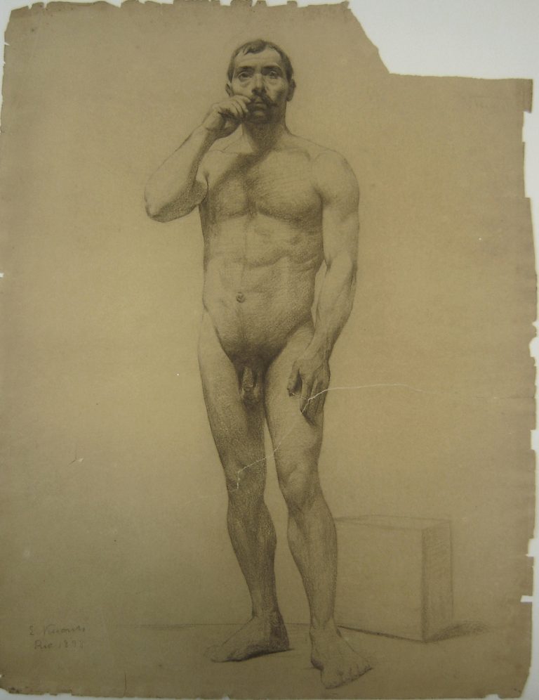 NU MASCULINO DE PÉ - CRAYON/PAPEL - 61,5 x 47,0 cm - c.1889 - MUSEU DOM JOÃO VI/ESCOLA DE BELAS ARTES-UFRJ
