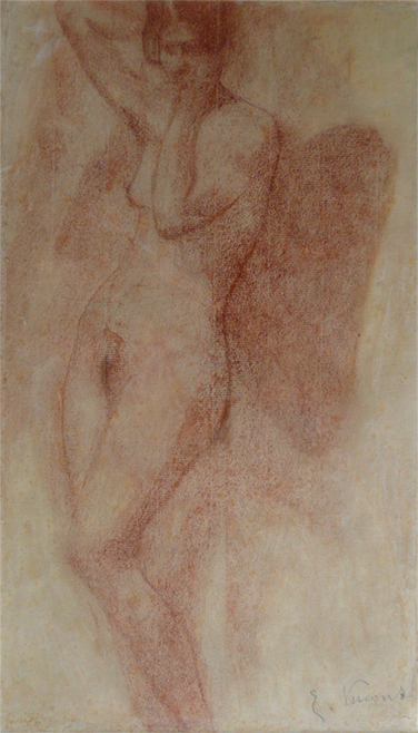 NU FEMININO DE PÉ - SANGUÍNEA - 38 x 21 cm - c.1900 - COLEÇÃO PARTICULAR