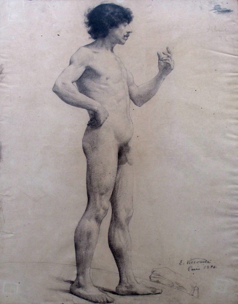 NU MASCULINO DE PÉ - CRAYON SOBRE PAPEL - 75 x 46 cm - 1896 - COLEÇÃO PARTICULAR