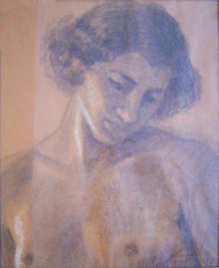 BUSTO FEMININO - CARVÃO E GIZ SOBRE PAPEL - 38,0 x 29,5 cm - 1894 - COLEÇÃO PARTICULAR