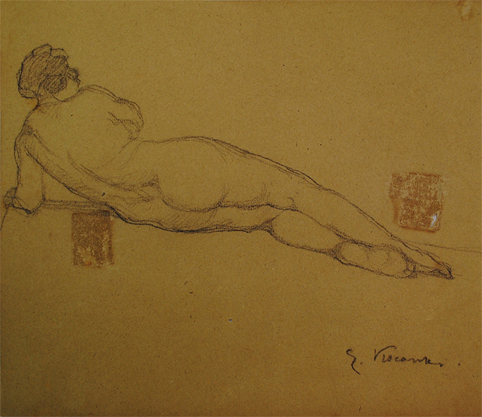 NU FEMININO - VERSO DA OBRA D461 - CRAYON S/ PAPEL - 22,9 x 26,5 cm - c.1900 - MUSEU OSCAR NIEMEYER - CURITIBA/PR