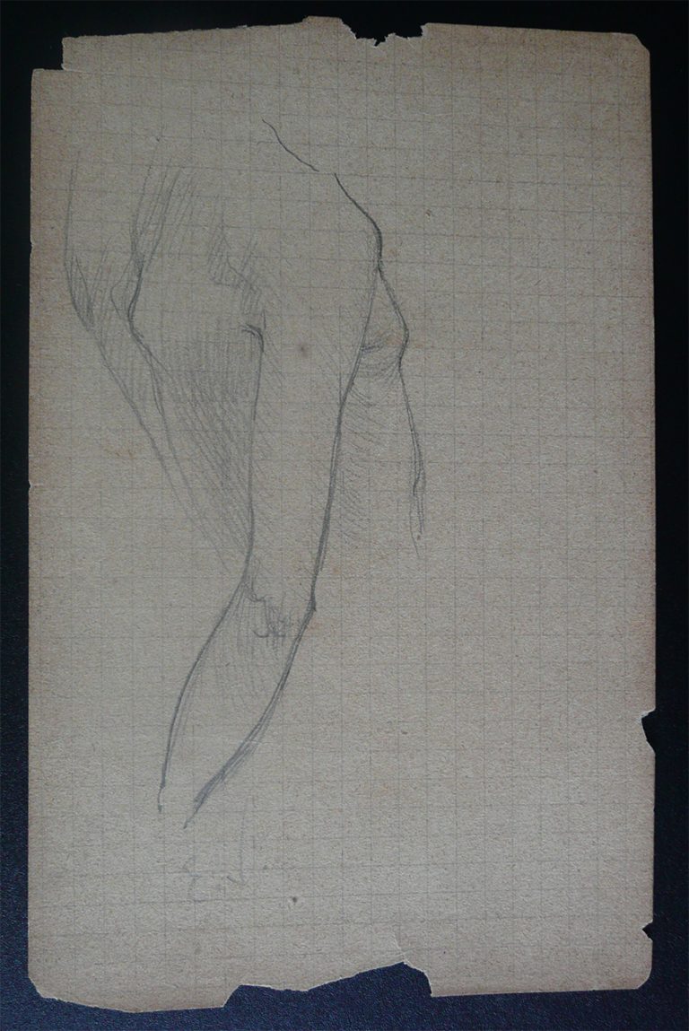 DORSO DE MULHER - ESTUDO PARA ORÉADAS - CRAYON S/ PAPEL - 13,0 x 8,5 cm - c.1899 - DESMEMBRADO DE UM CADERNO DE ANOTAÇÕES - COLEÇÃO PARTICULAR