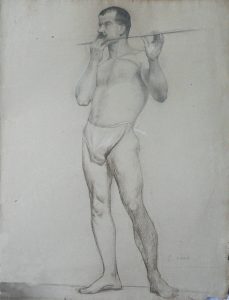 NU MASCULINO DE PÉ - CRAYON E GIZ SOBRE PAPEL - 63 x 47 cm - c.1896 - COLEÇÃO PARTICULAR