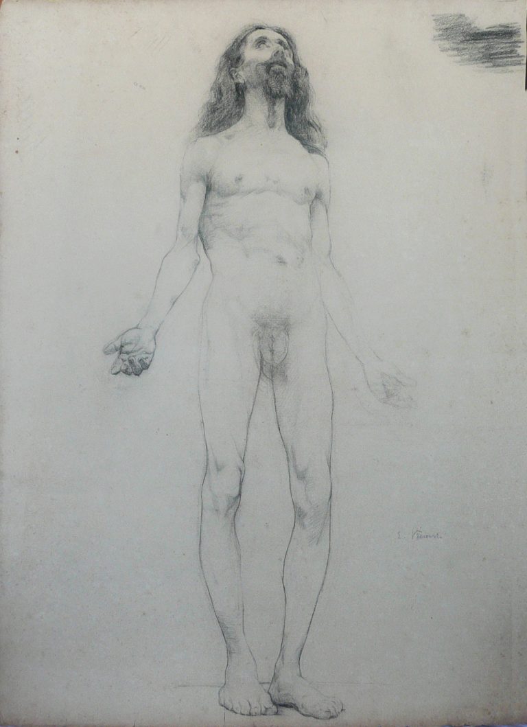 NU MASCULINO DE CABELOS LONGOS - CARVÃO SOBRE PAPEL - 62 x 46 cm - c.1895 - COLEÇÃO PARTICULAR