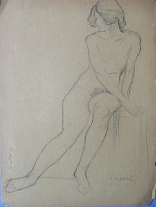 NU FEMININO SENTADO - CRAYON SOBRE PAPEL - 31 x 24 cm - c.1900 - COLEÇÃO PARTICULAR