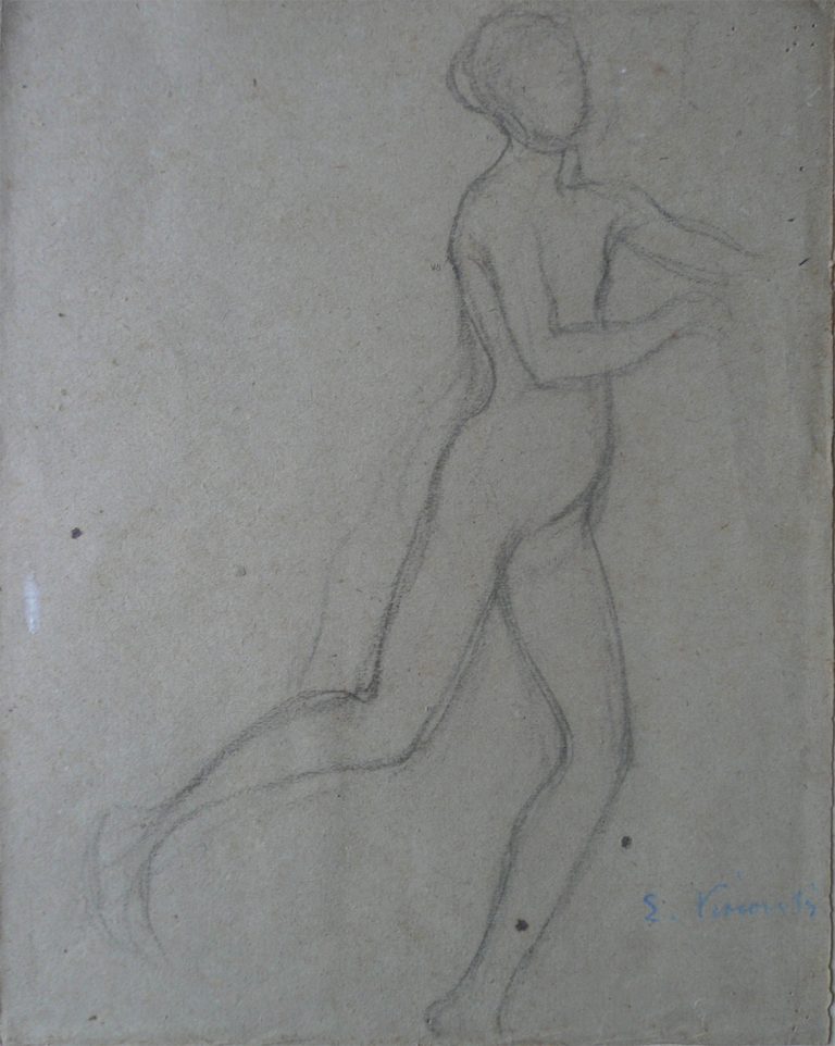 NU FEMININO EM MOVIMENTO - CRAYON SOBRE PAPEL - 31 x 25 cm - c.1906 - COLEÇÃO PARTICULAR