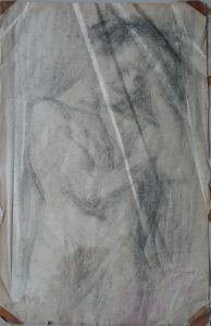 NU MASCULINO COM MÃO NA CABEÇA - CARVÃO SOBRE PAPEL - 43 x 26 cm - c.1900 - COLEÇÃO PARTICULAR
