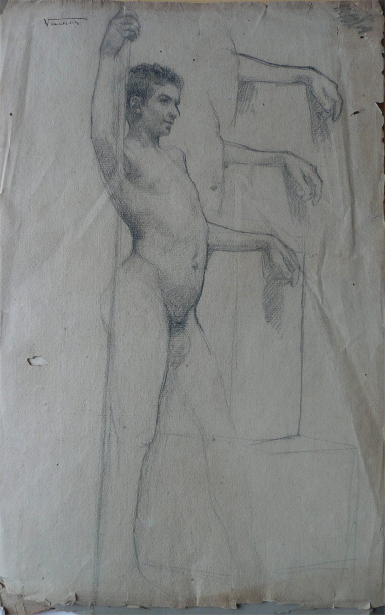 NU MASCULINO DE PERFIL - CRAYON SOBRE PAPEL - 47 x 31 cm - c.1900 - COLEÇÃO PARTICULAR