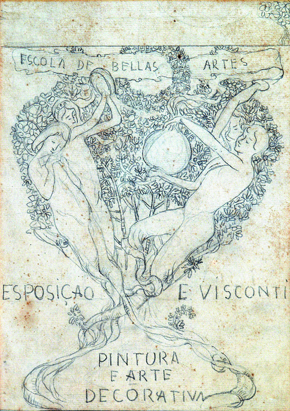 AS ARTES - ESTUDO PARA A CAPA DO CATÁLOGO DA EXPOSIÇÃO DE 1901 - GRAFITE/PAPEL - 25 x 18 cm - 1901 - COLEÇÃO PARTICULAR