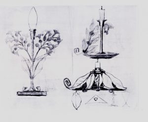 LUMINÁRIA E CASTIÇAL - ESTUDO - LÁPIS E FUSAIN/PAPEL - 48 x 68 cm - c.1900 - LOCALIZAÇÃO DESCONHECIDA