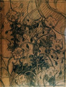 VEGETAL - ESTUDO PARA TECIDO-CRAYON/PAPEL - 50 x 38 cm - c.1900 - COLEÇÃO PARTICULAR