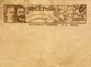 BILHETE POSTAL PARA O INTERIOR - A LENDA BRASILEIRA - PROJETO PARA BILHETE POSTAL INTEGRANTE DA COLEÇÃO VENCEDORA DO CONCURSO DOS CORREIOS DE 1904 - NANQUIM E GRAFITE/PAPEL - 1903 - LOCALIZAÇÃO DESCONHECIDA