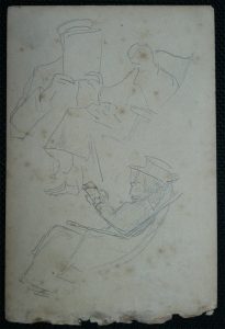 FIGURAS EM DESCANSO - CRAYON S/ PAPEL - 16,0 x 10,5 cm - c.1900 - DESMEMBRADO DE UM CADERNO DE ANOTAÇÕES - COLEÇÃO PARTICULAR