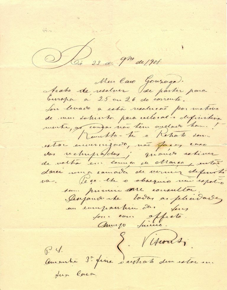 CARTA DE ELISEU VISCONT A GONZAGA DUQUE EM 23 DE NOVEMBRO DE 1908