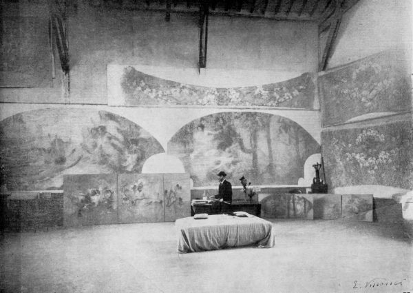 Foto onde aparecem as obras executadas para as arcadas da sala de espetáculos do Theatro Municipal - c.1915