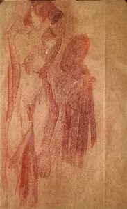 NU FEMININO DE PÉ - GRAFITE SOB PAPEL - 40,0 x 25,0 cm - c.1900 - COLEÇÃO PARTICULAR