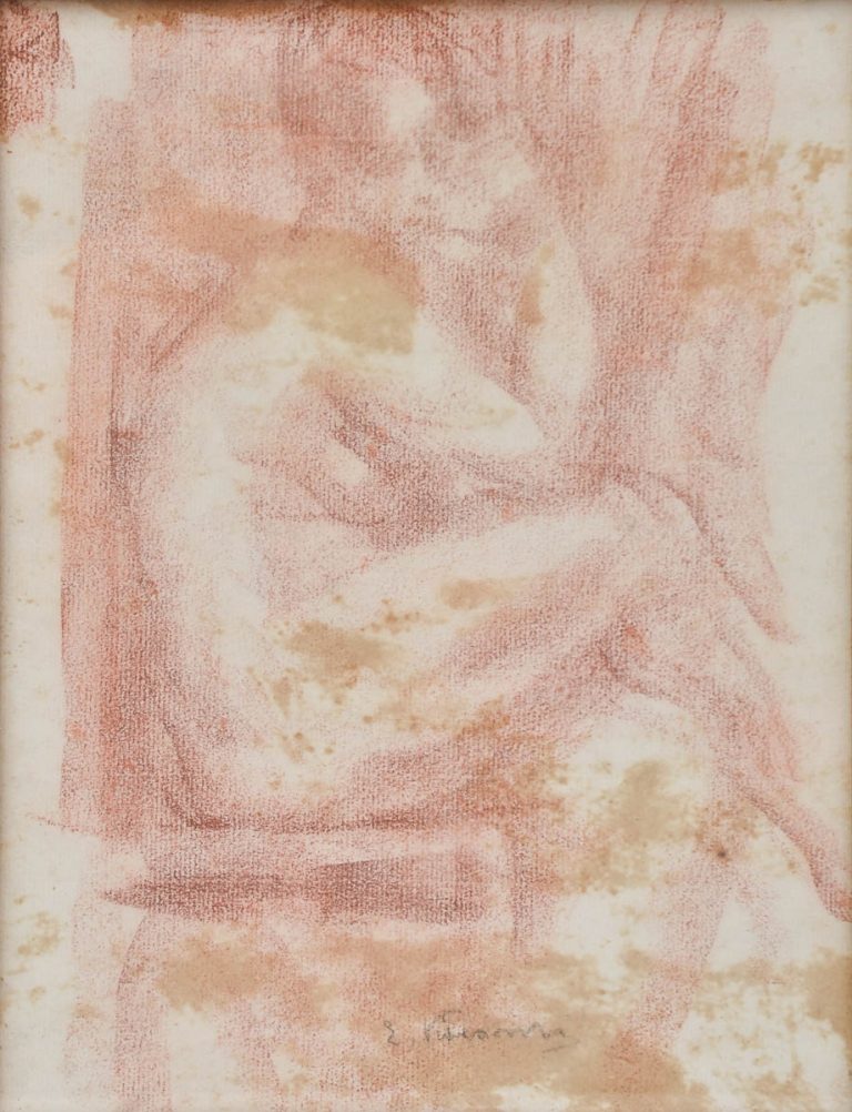 NU FEMININO SENTADO - SANGUÍNEA - 29,0 x 22,0 cm - c.1900 - COLEÇÃO PARTICULAR