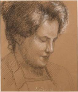 LOUISE - CRAYON E GIZ S/ PAPEL - c.1920 - COLEÇÃO PARTICULAR
