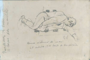 UMA VÍTIMA DO MAR - A BORDO DO CORDILLÈRE - LÁPIS SOBRE PAPEL - 10,5 x 16,0 cm - 1900 - COLEÇÃO PARTICULAR