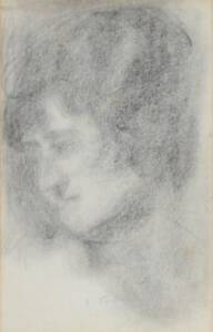 ROSTO FEMIININO - CARVÃO SOBRE PAPEL - 39,5 x 24,5 cm - c.1905 - COLEÇÃO PARTICULAR