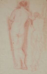 NU FEMININO DE COSTAS - CARVÃO SOBRE PAPEL - 36,0 x 12,5 cm - c.1900 - COLEÇÃO PARTICULAR