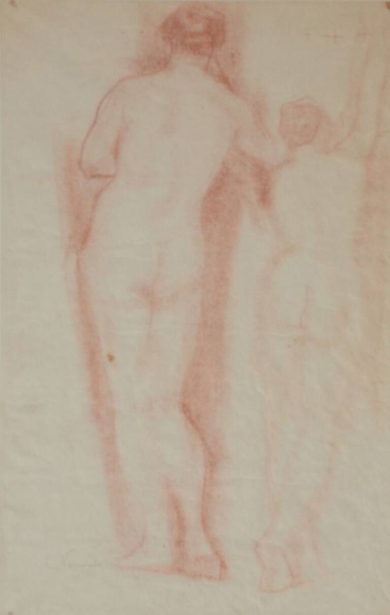 NU FEMININO DE COSTAS - CARVÃO SOBRE PAPEL - 36,0 x 12,5 cm - c.1900 - COLEÇÃO PARTICULAR